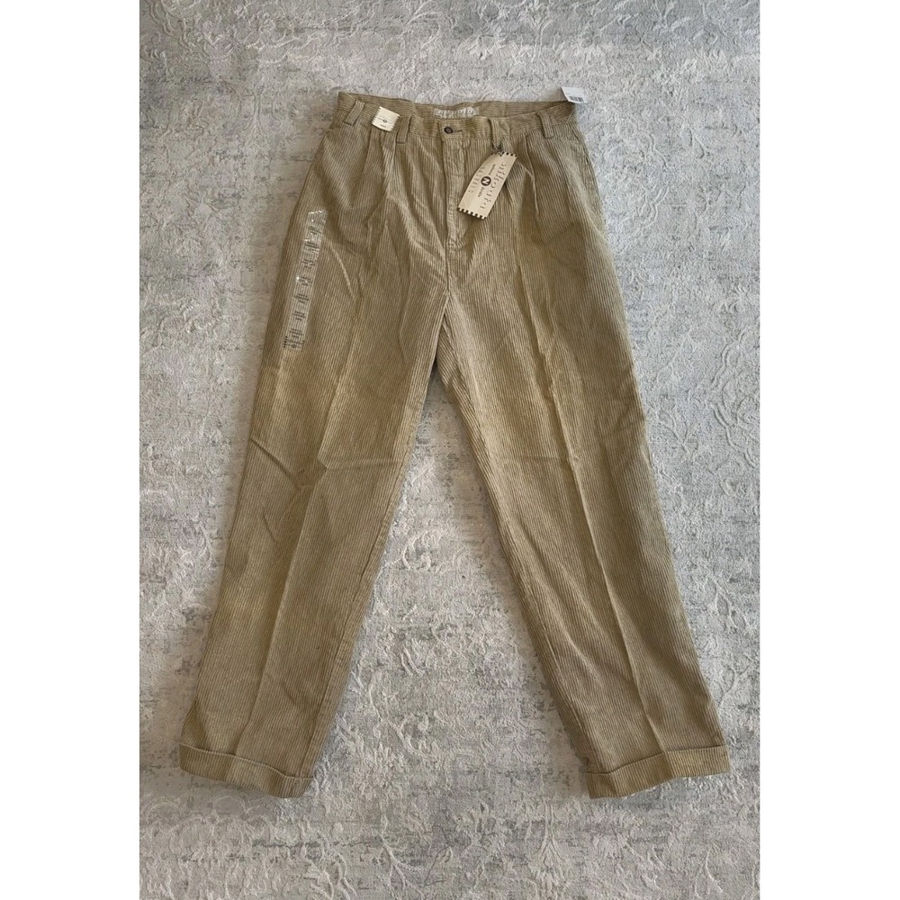 NWT Vintage 90's Nikoata Baggy Beige Waffle‎ Corduroy Pants Pleated Men 34x32